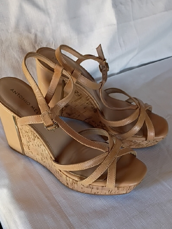 ANTONIO MELANI Shoes - ANTONIO MELANI Beige Tan Strappy Cork Wedge Sandals
